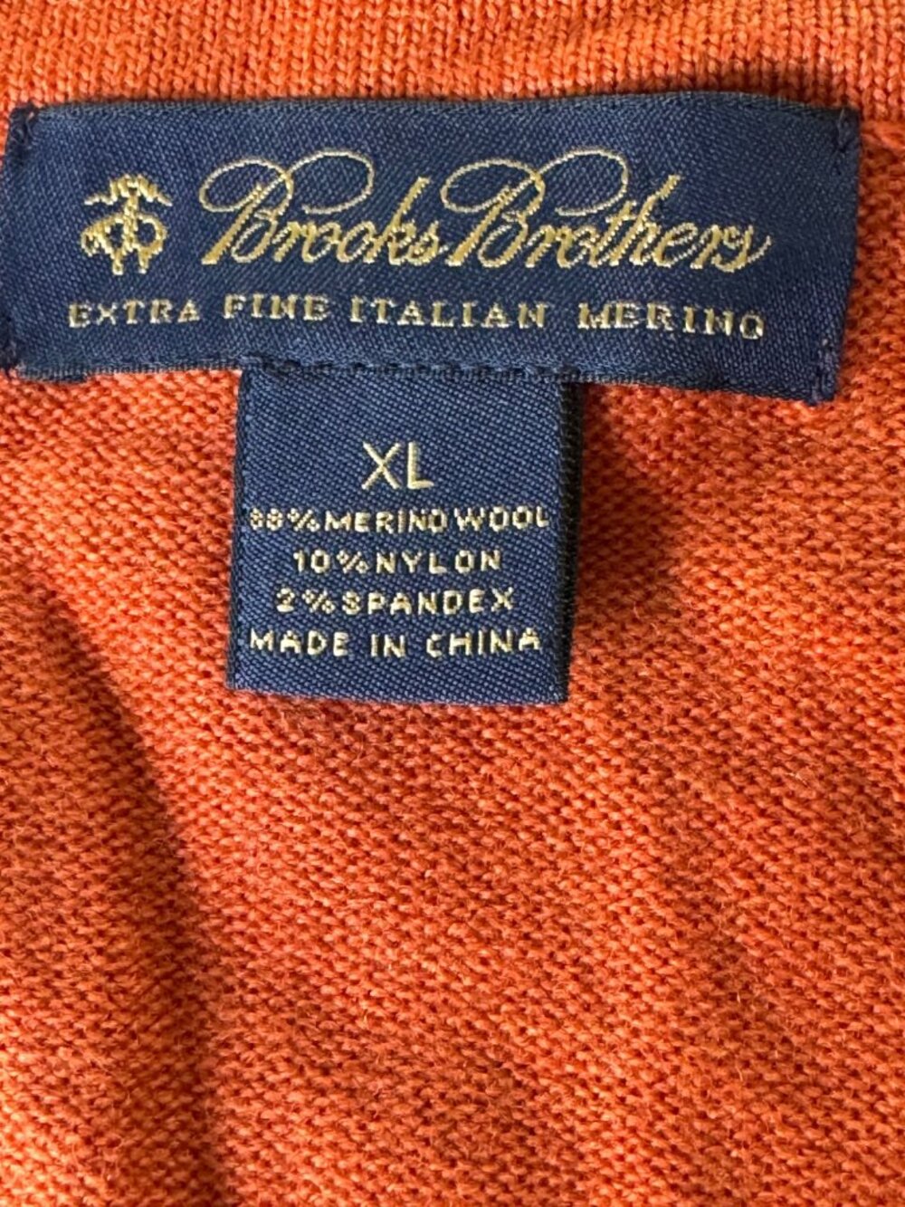Brooks Brothers XL Mens V-Neck Sweater Burnt Orange Italian Wool Blend FLAW - Picture 2 of 7